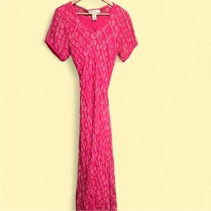 Vintage 90’s Papillion Gauzy Gold & Vibrant Pink Patterned Cotton Dress.